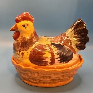 Vintage Italian Ceramic Painted Chicken Hen Nest italy Candy Trinket Dish READ